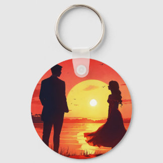 Llavero Silueta de Pareja en Puesta de Sol Románti