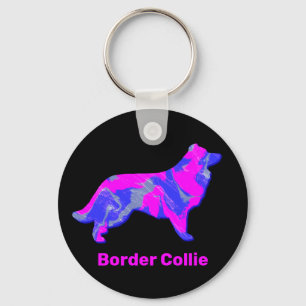 Llavero Silueta de perro Border Collie Rosa Caliente