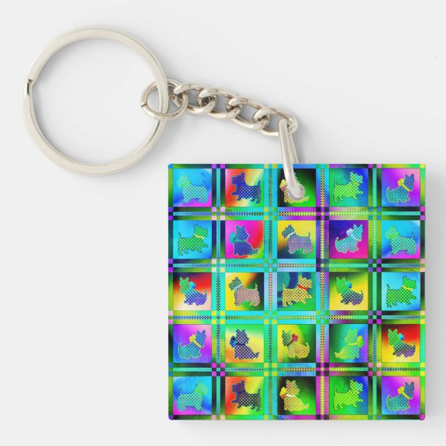 Llavero Siluetas aterradoras en un patrón de tablero de aj (Frente)