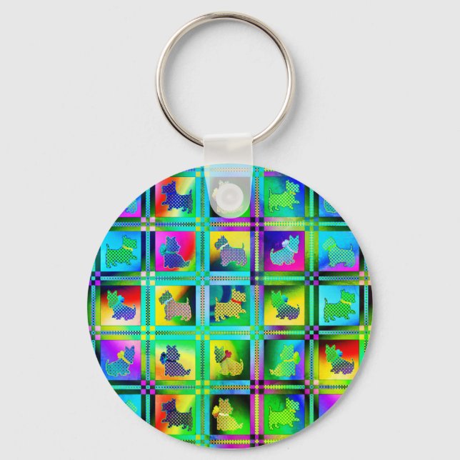 Llavero Siluetas aterradoras en un patrón de tablero de aj (Anverso)