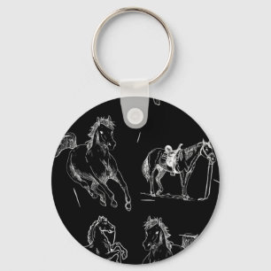 Llavero Siluetas de caballos Negro Blanco