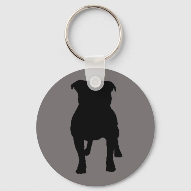 Llavero Siluetas de Pug Negro sobre fondo gris (Anverso)