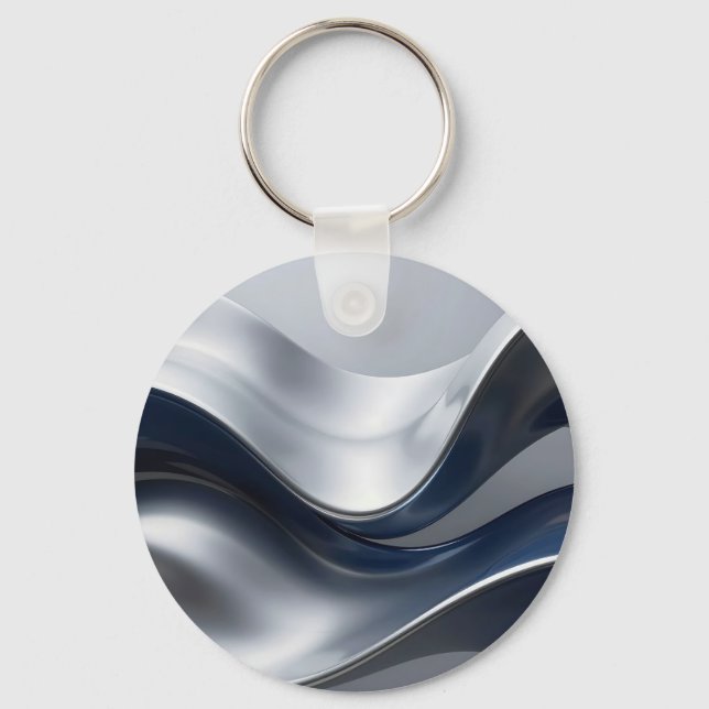 Llavero Silver And Navy Fluid Waves Abstract Modern Design (Anverso)