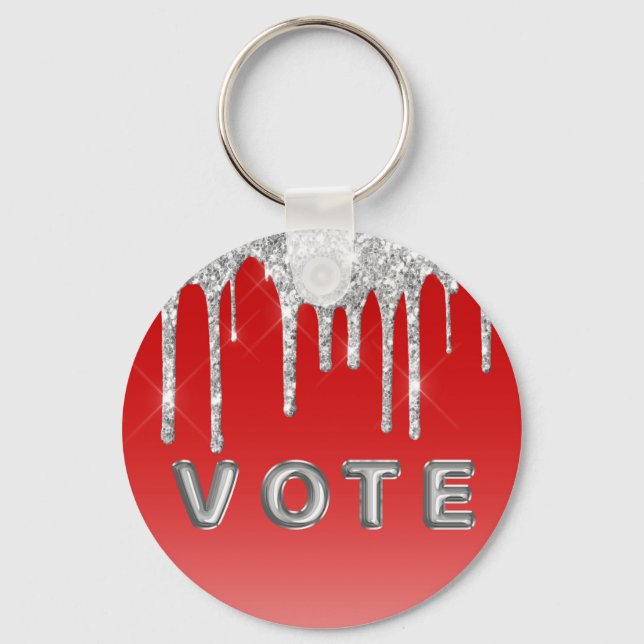 Llavero Silver Glitter Drip Red Background Vote (Reverso )