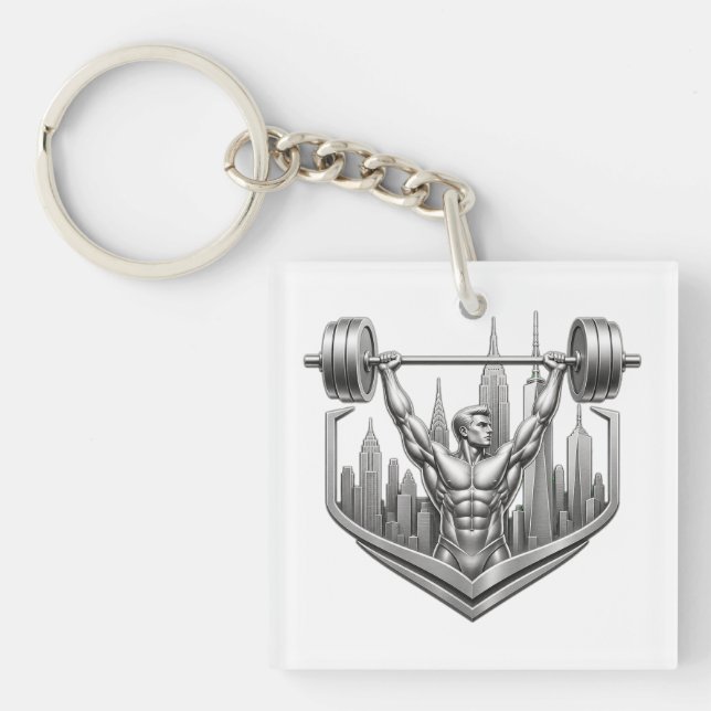 Llavero Silver NYC Bodybuilder Logo - Metallic New York Ci (Frente)