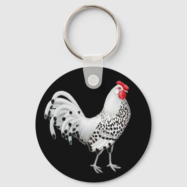 Llavero Silver Spangled Hamburg Chicken Keychain (Anverso)