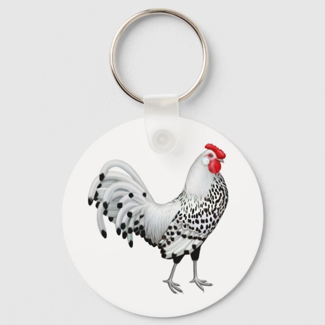 Llavero Silver Spangled Hamburg Rooster Keychain (Anverso)