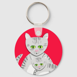 Llavero Silver Tabby Mother Cat and Kitten