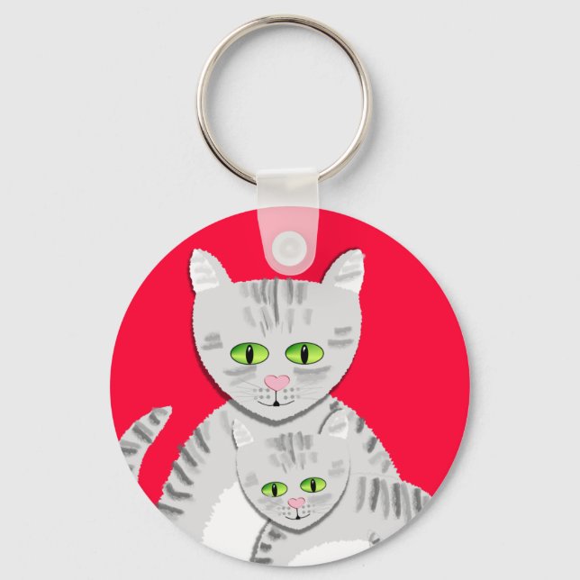 Llavero Silver Tabby Mother Cat and Kitten (Anverso)
