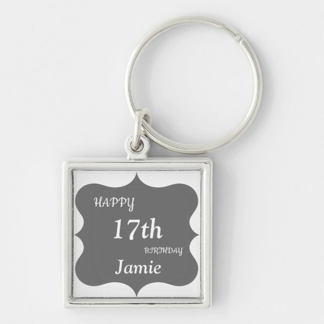 Llavero Silver y Grey Happy 17th Birthday personalizado (Frente)