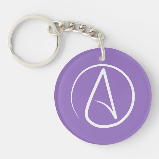 Llavero Símbolo ateo: blanco sobre morado (Frente)