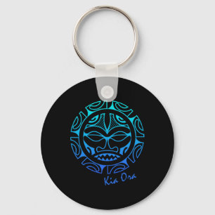 Llavero Símbolo de cara de cultura azul, baile Haka Kia Or