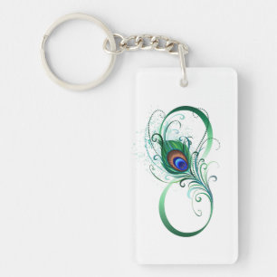 Llavero Símbolo de infinito con pluma de pavo real