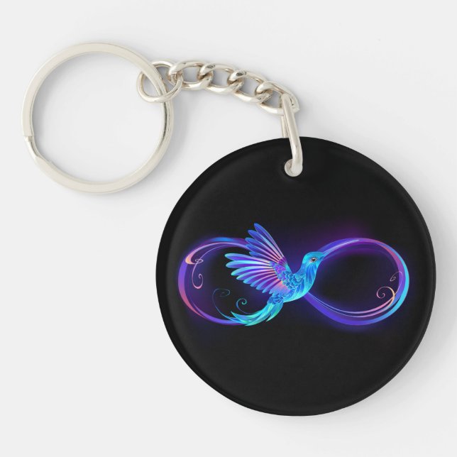 Llavero Símbolo de infinito neón con colibrí brillante (Frente)