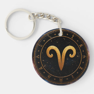 Llavero Símbolo de la rueda zodiacal de Aries dorado