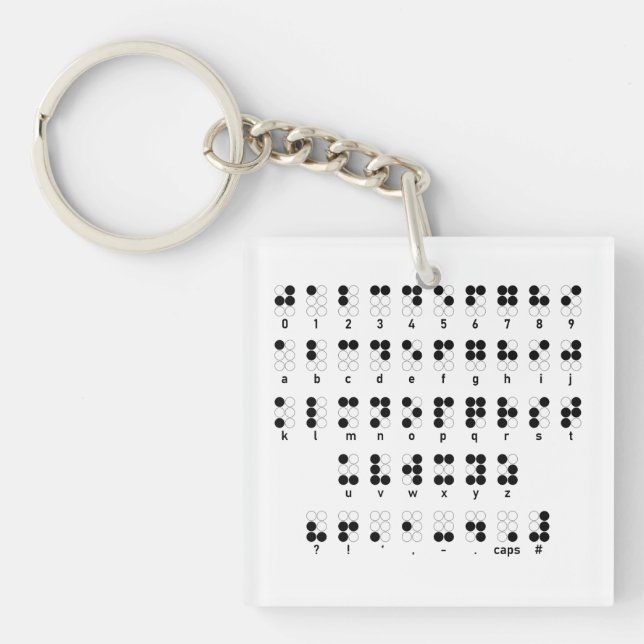 Llavero Símbolo de letras ciego del alfabeto de Braille (Frente)