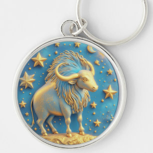 Llavero Símbolo de Tauro Dorado en Círculo Azul