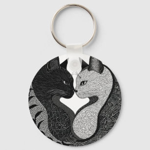 Llavero Símbolo de Yin Yang de gato blanco y negro