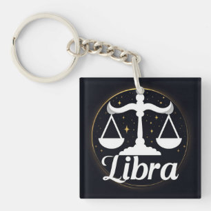 Llavero Símbolo del signo zodiacal Libra con estrellas y b