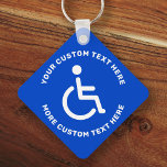 Llavero Símbolo discapacitado para discapacitados texto az<br><div class="desc">Cadena de teclas cuadrada para discapacitados con símbolo blanco inhabilitado sobre fondo azul y texto circular blanco.</div>