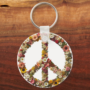 Llavero Símbolo floral de paz con flores vibrantes