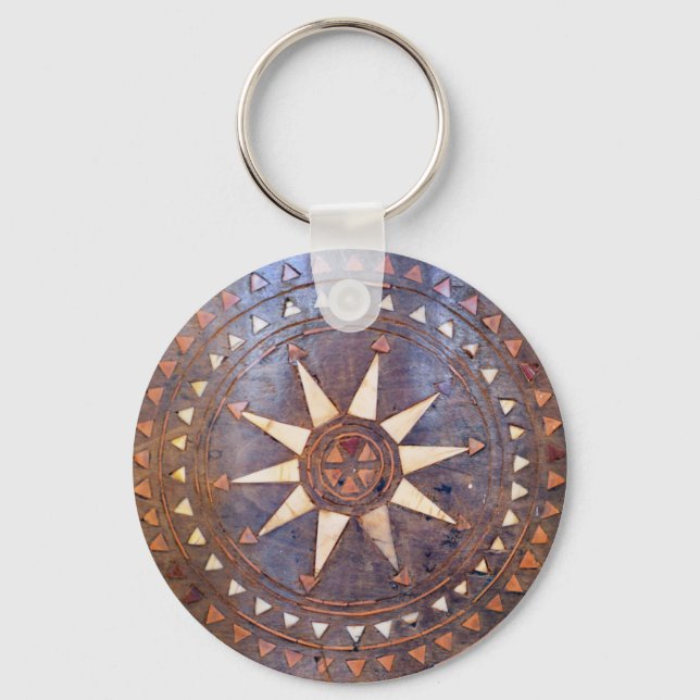Llavero símbolo griego antiguo madera motivo de sol étnico (Anverso)