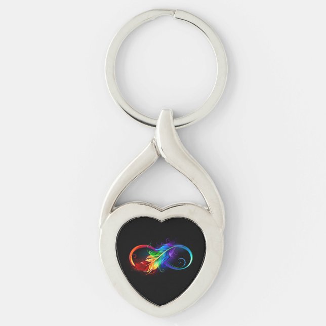 Llavero Símbolo infinito con pluma arco iris (Anverso)