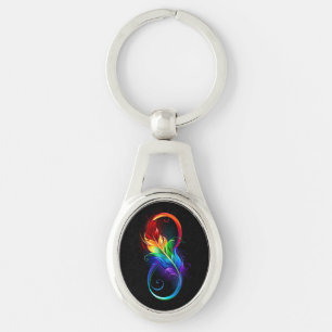 Llavero Símbolo infinito con pluma arco iris