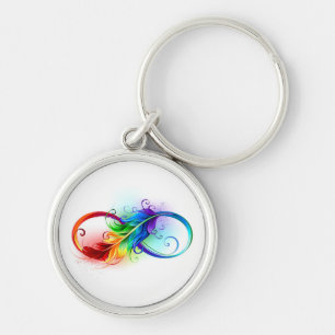 Llavero Símbolo infinito con pluma arco iris