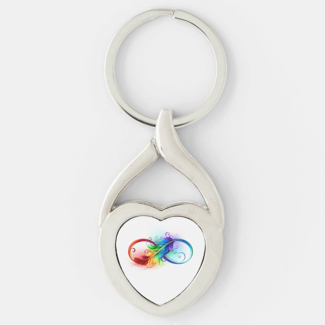 Llavero Símbolo infinito con pluma arco iris (Anverso)