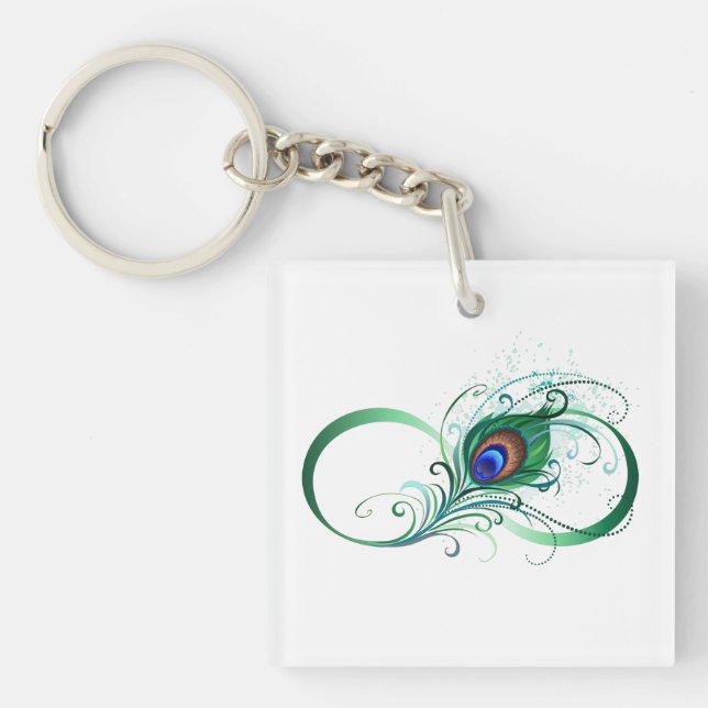 Llavero Símbolo infinito con pluma de pavo real (Frente)