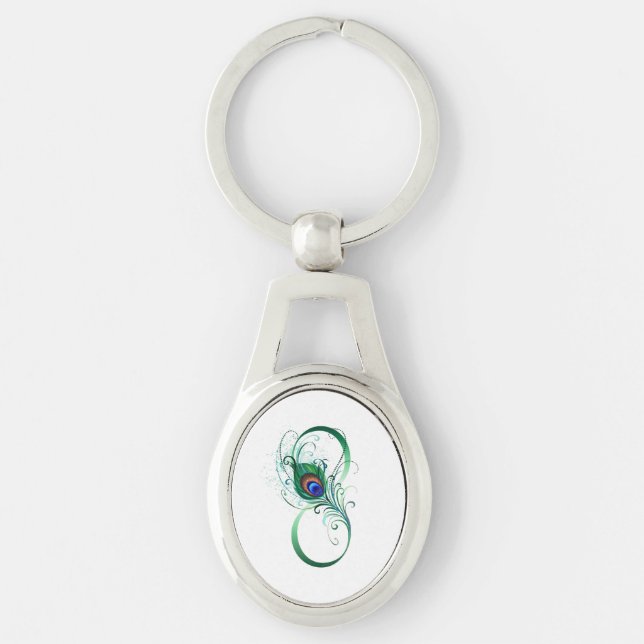 Llavero Símbolo infinito con pluma de pavo real (Anverso)