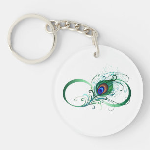 Llavero Símbolo infinito con pluma de pavo real