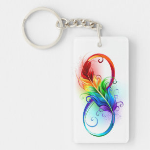 Llavero Símbolo infinito con plumas arcoiris