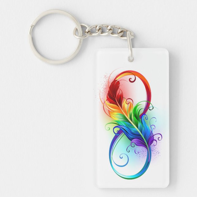 Llavero Símbolo infinito con plumas arcoiris (Frente)