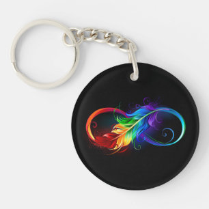 Llavero Símbolo infinito con plumas arcoiris