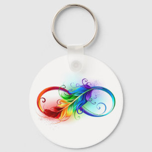 Llavero Símbolo infinito con plumas arcoiris