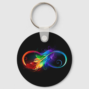 Llavero Símbolo infinito con plumas arcoiris