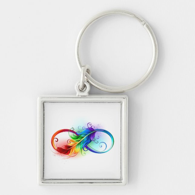 Llavero Símbolo infinito con plumas arcoiris (Frente)