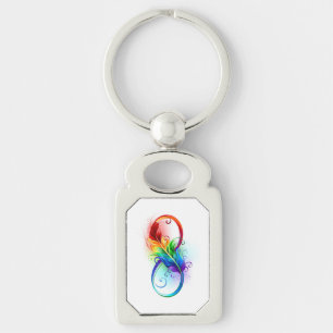 Llavero Símbolo infinito con plumas arcoiris