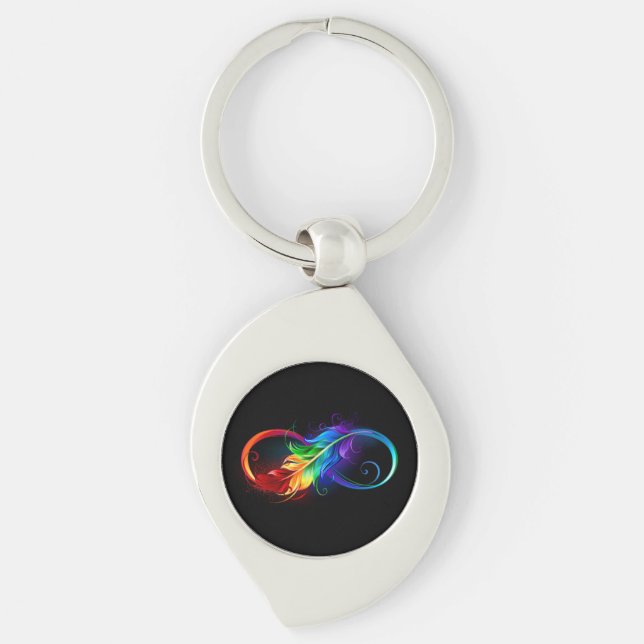 Llavero Símbolo infinito con plumas arcoiris (Anverso)