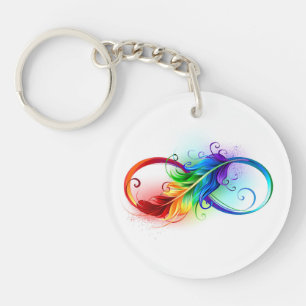 Llavero Símbolo infinito con plumas arcoiris