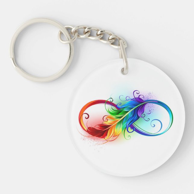 Llavero Símbolo infinito con plumas arcoiris (Frente)