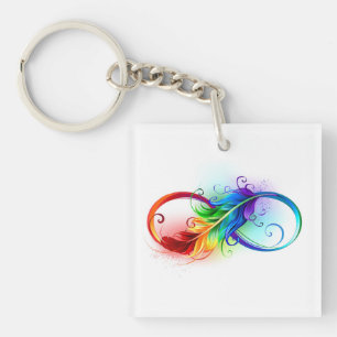 Llavero Símbolo infinito con plumas arcoiris