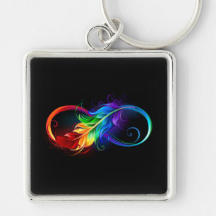 Llavero Símbolo infinito con plumas arcoiris