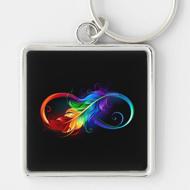 Llavero Símbolo infinito con plumas arcoiris (Frente)
