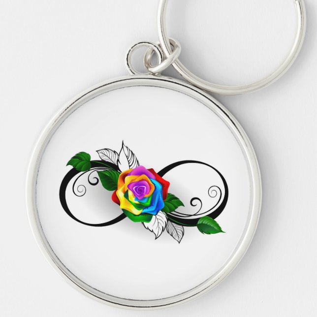 Llavero Símbolo infinito con Rosa arcoiris (Frente)