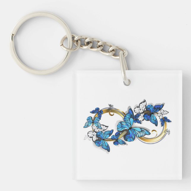Llavero Símbolo infinito de mariposas Morpho azules (Frente)