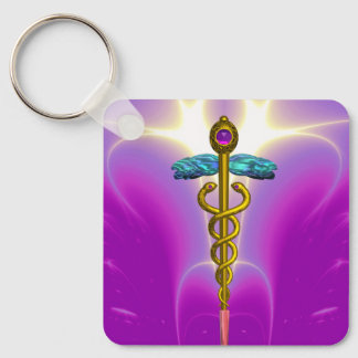 Llavero SÍMBOLO MÉDICO CADUCEO DE ORO,Fuchsia rosa