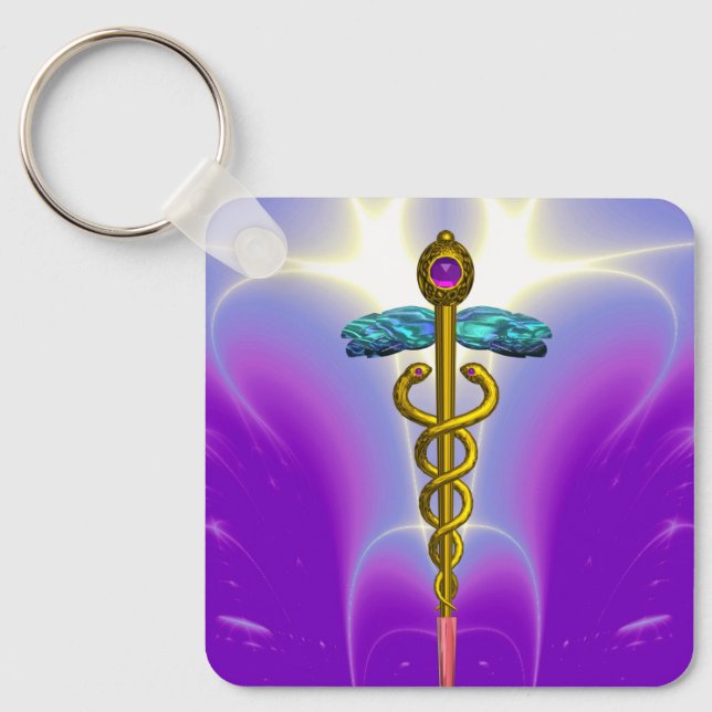 Llavero SÍMBOLO MÉDICO CADUCEUS DE ORO Púrpura Ultra Viole (Anverso)